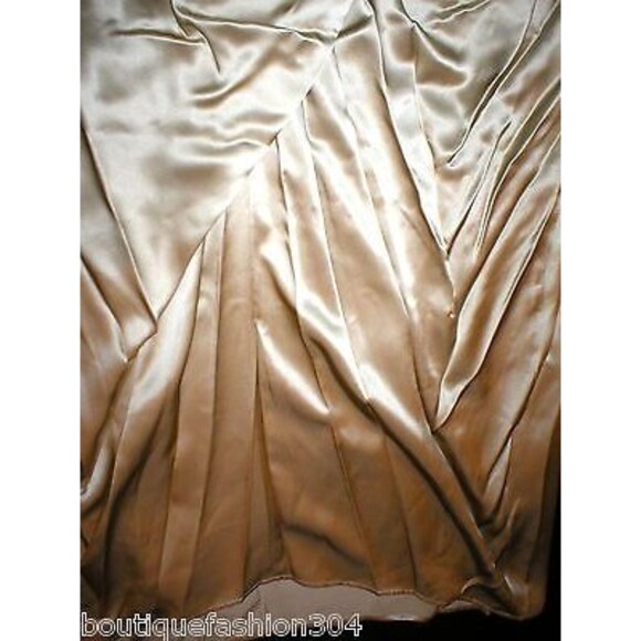 NWT $495 New Designer Josie Natori Womens S Silk Dress Champagne Gold Drape Cros - Picture 6 of 10